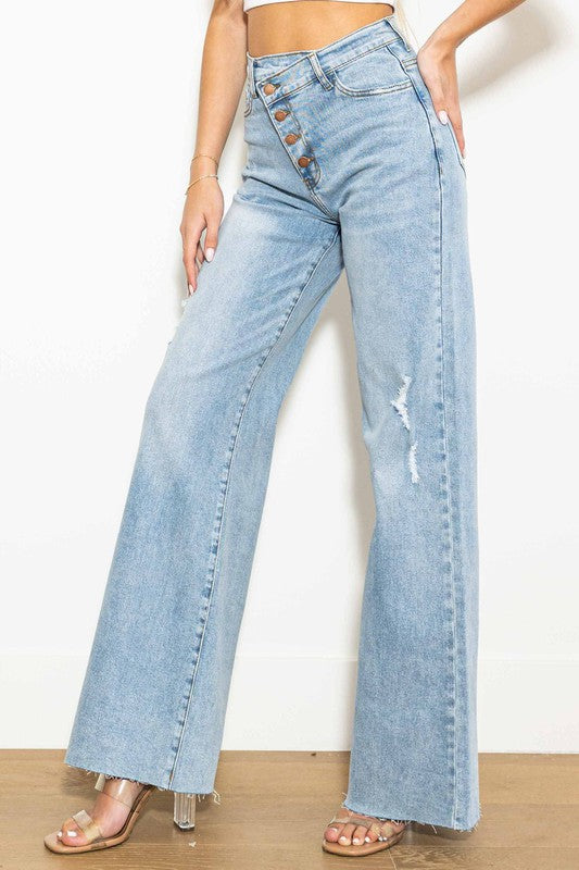 Criss Cross High Waisted Wide Leg Jeans - Jake J Shop