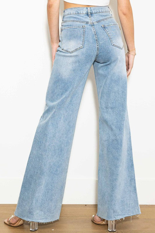 Criss Cross High Waisted Wide Leg Jeans - Jake J Shop