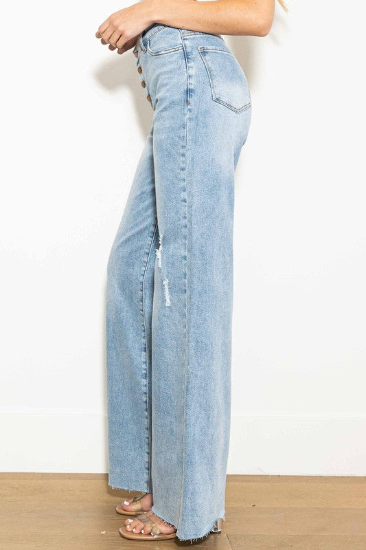 Criss Cross High Waisted Wide Leg Jeans - Jake J Shop