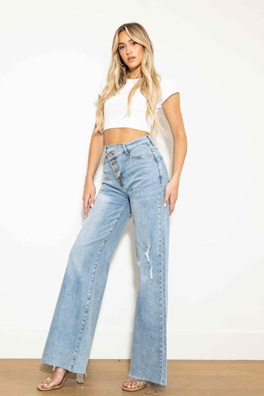 Criss Cross High Waisted Wide Leg Jeans - Jake J Shop