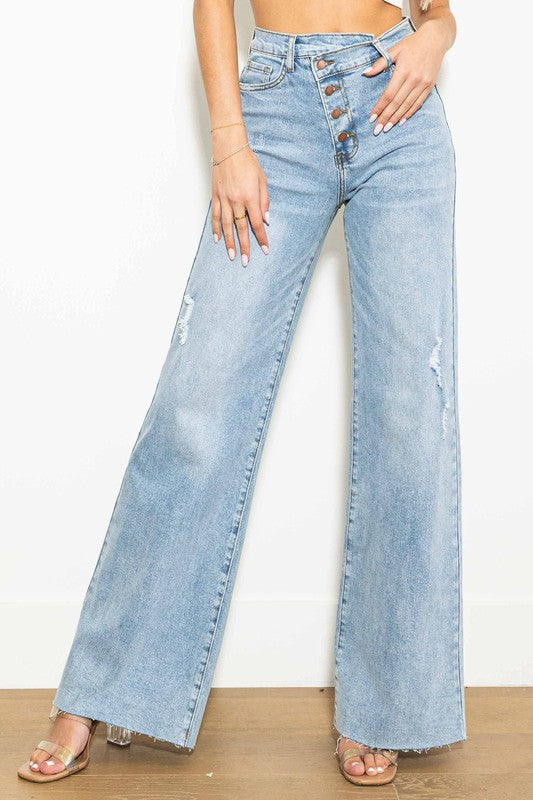 Criss Cross High Waisted Wide Leg Jeans - Jake J Shop