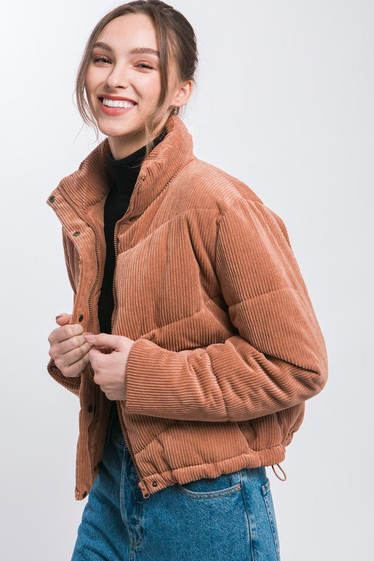 Corduroy Puffer Jacket with Toggle Detail - Jake J Shop