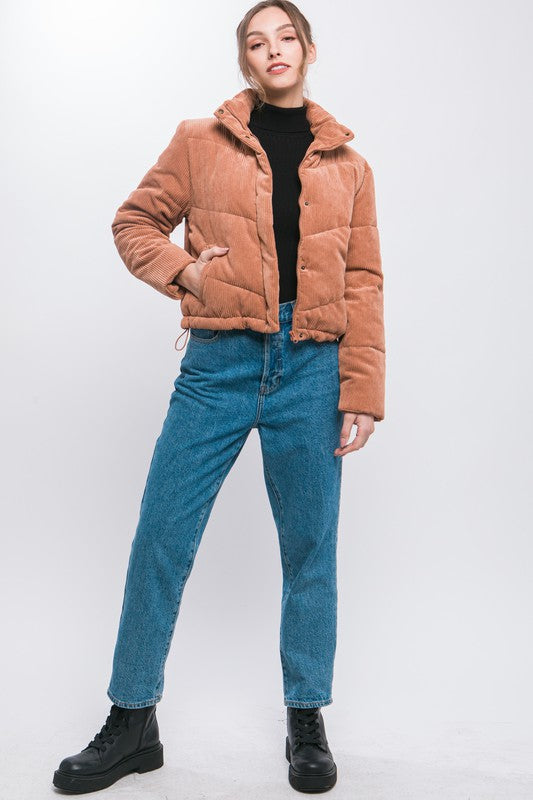 Corduroy Puffer Jacket with Toggle Detail - Jake J Shop