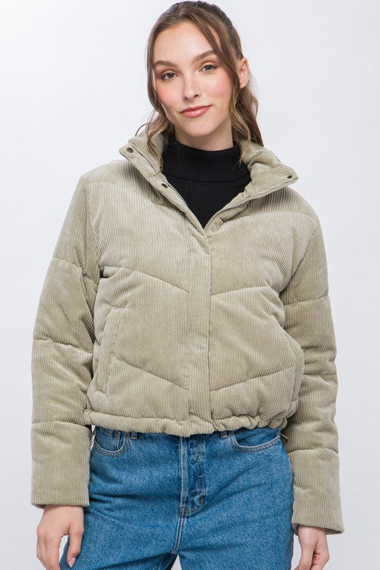 Corduroy Puffer Jacket with Toggle Detail - Jake J Shop