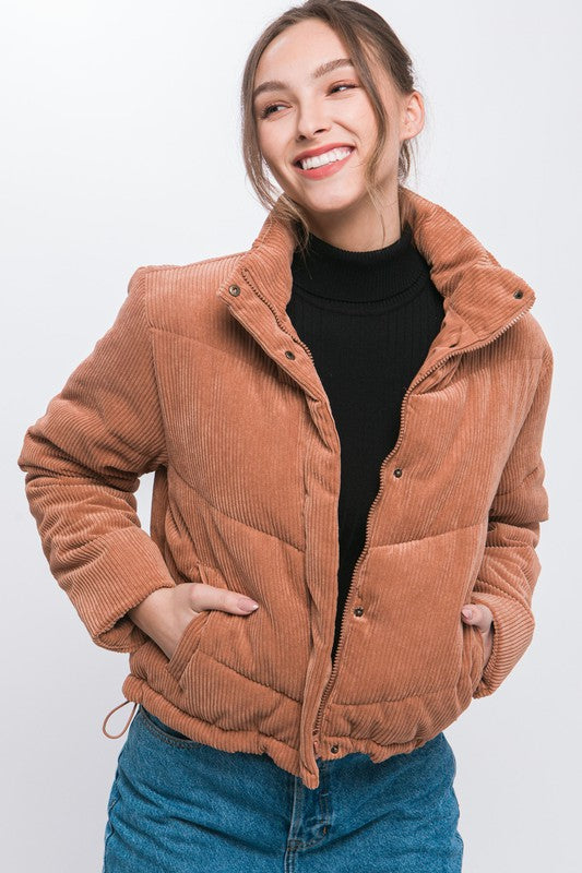 Corduroy Puffer Jacket with Toggle Detail - Jake J Shop