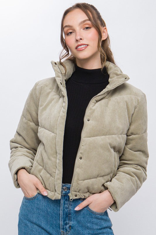 Corduroy Puffer Jacket with Toggle Detail - Jake J Shop