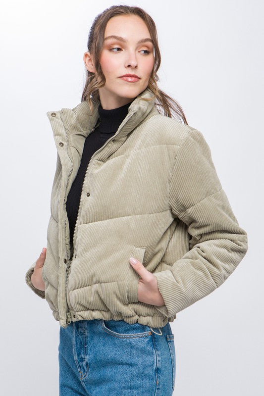 Corduroy Puffer Jacket with Toggle Detail - Jake J Shop