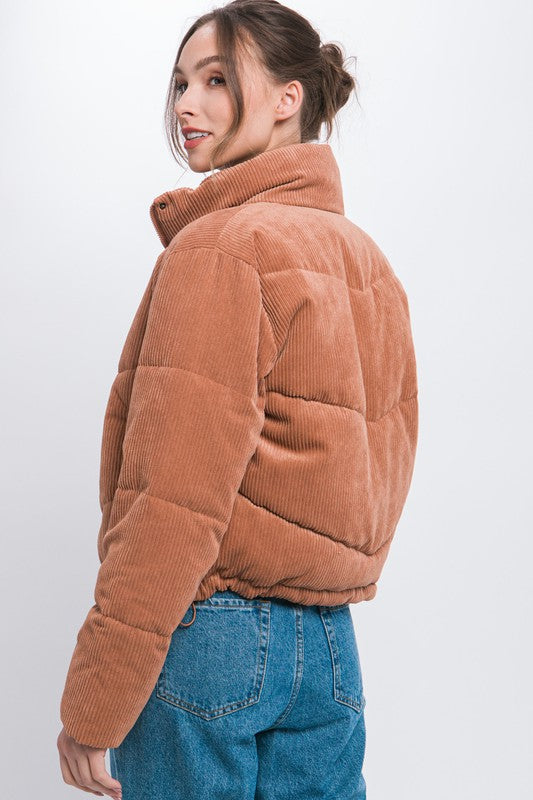 Corduroy Puffer Jacket with Toggle Detail - Jake J Shop