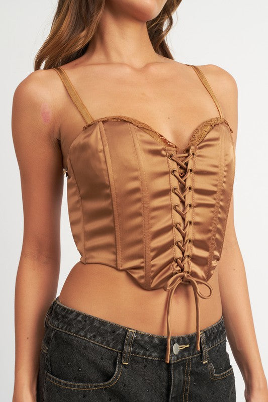 PEEKABOO CORSET TOP WITH LACE DETAIL - Jake J Shop