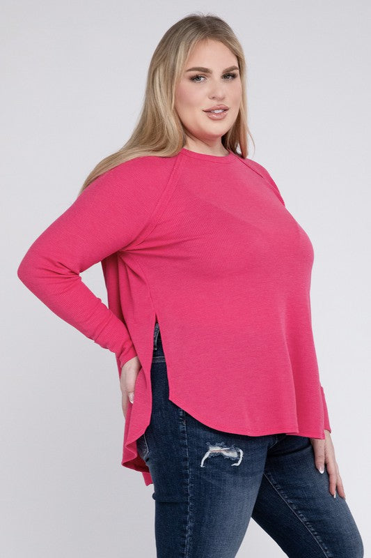 Plus Melange Baby Waffle Long Sleeve Top