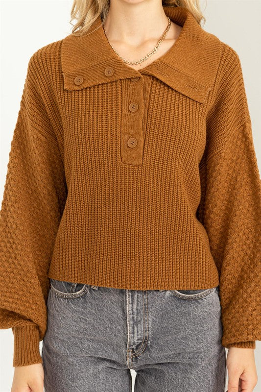 Instant Winner Wide Collar Button Front Sweater - Jake J Shop