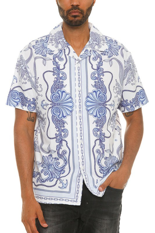 Mens Collared Print Button Down - Jake J Shop