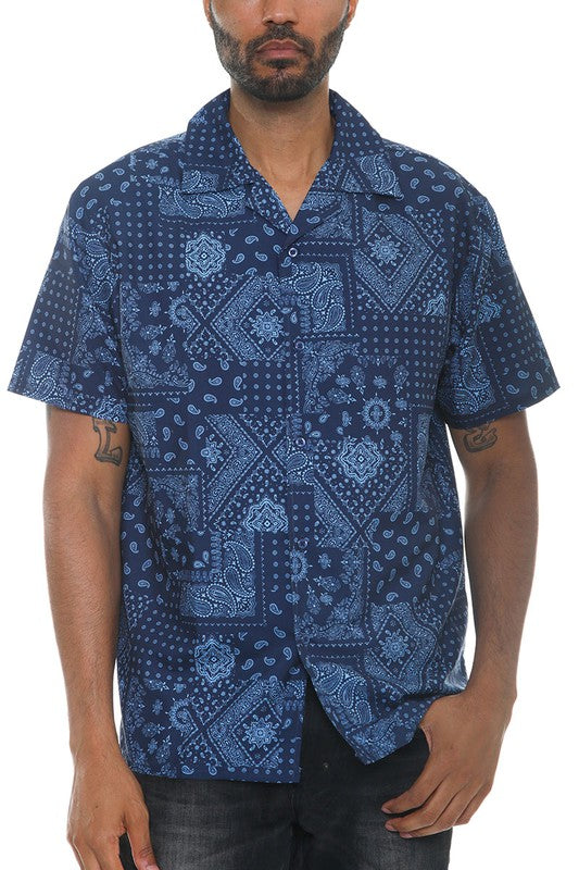 Mens Collared Print Button Down - Jake J Shop