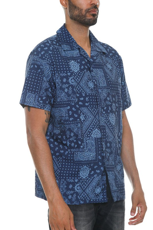 Mens Collared Print Button Down - Jake J Shop