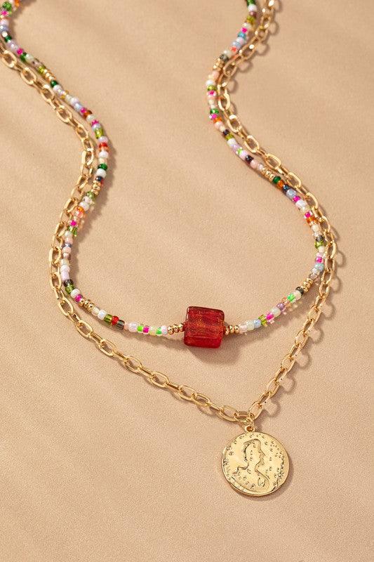 two layer multi color bead and chain necklace - Jake J Shop