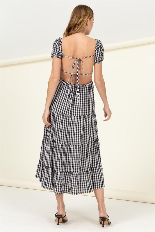 Somewhere to Go Tie-Back Gingham Print Maxi Dress - Jake J Shop