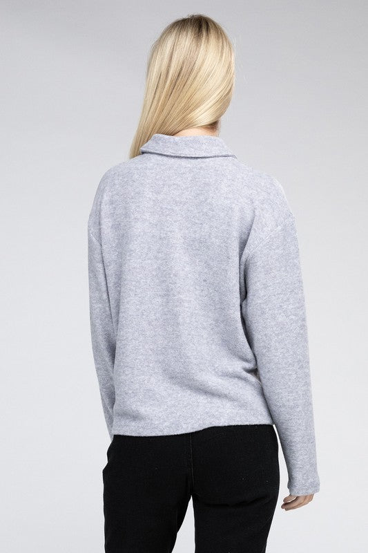 Brushed Melange Hacci Collared Sweater