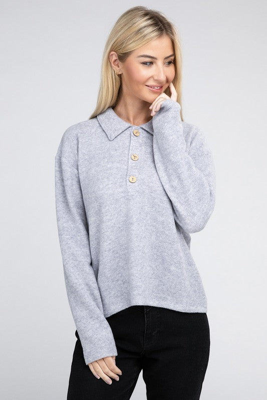 Brushed Melange Hacci Collared Sweater