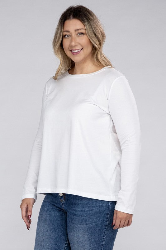 Plus Cotton Crew Neck Long Sleeve T-Shirt