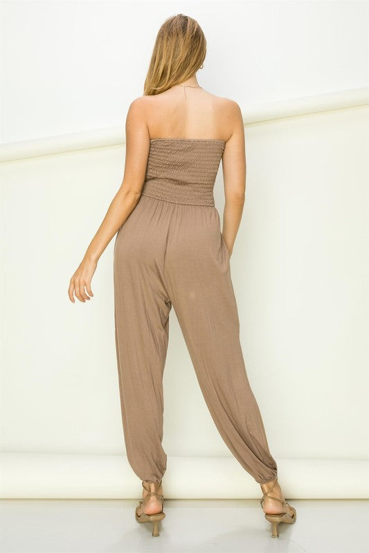 Smocked Tube with Split Hem Jumpsuit - Jake J Shop