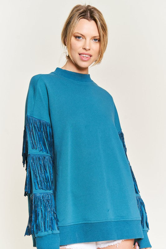 Silver studded fringe sleeve top JJT5009 - Jake J Shop