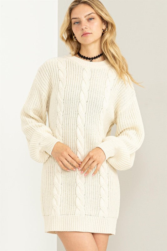 Cable-Knit Ribbed Mini Sweater Dress - Jake J Shop