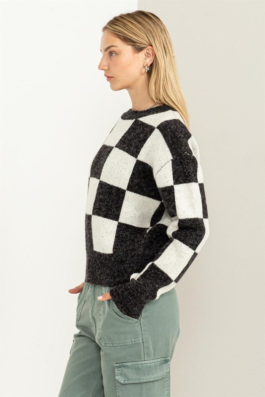 Weekend Chills Checkered Long Sleeve Sweater - Jake J Shop