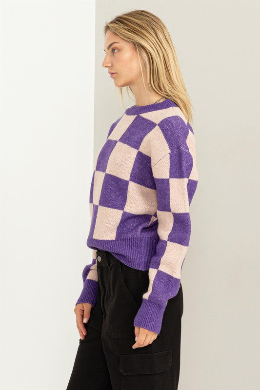 Weekend Chills Checkered Long Sleeve Sweater - Jake J Shop