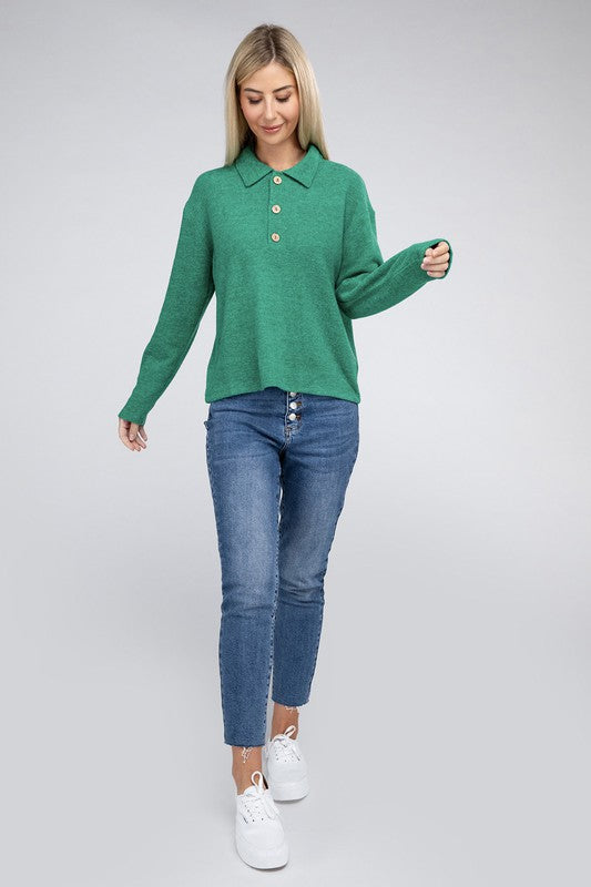 Brushed Melange Hacci Collared Sweater