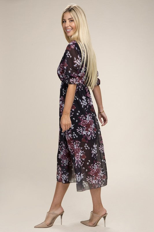 Floral Print V Neck Maxi Dress - Jake J Shop