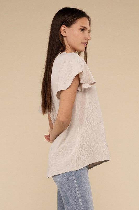 Woven Airflow Flutter Sleeve Top