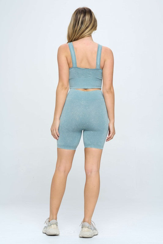 Mineral wash seamless biker shorts set - Jake J Shop