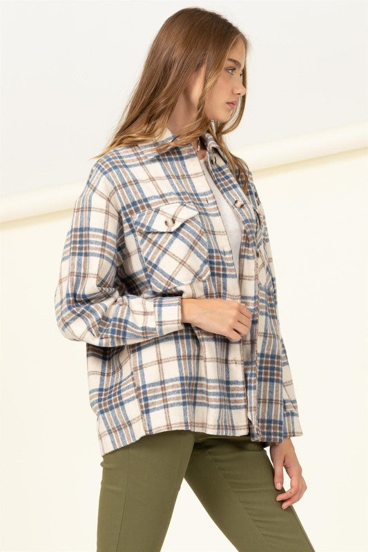 For Myself Plaid Print Button-Front Top