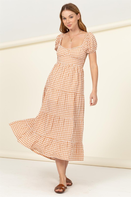 Somewhere to Go Tie-Back Gingham Print Maxi Dress - Jake J Shop