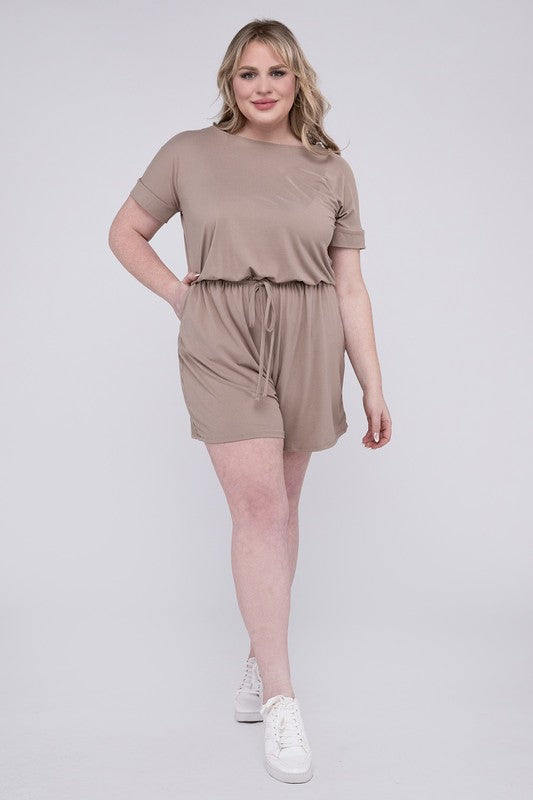 ZENANA Summer Romper Plus Size Brushed with Pockets