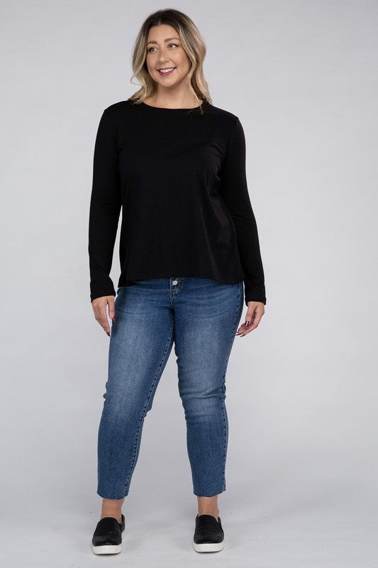 Plus Cotton Crew Neck Long Sleeve T-Shirt