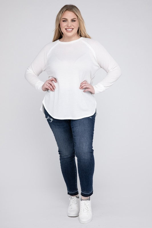 Plus Melange Baby Waffle Long Sleeve Top