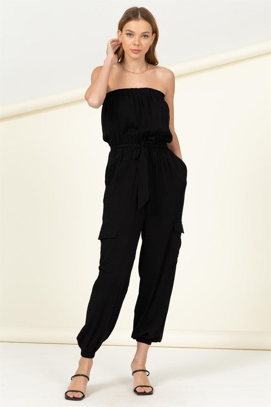 Flap Pocket Side Belted Tube Jumpsuit - Jake J Shop