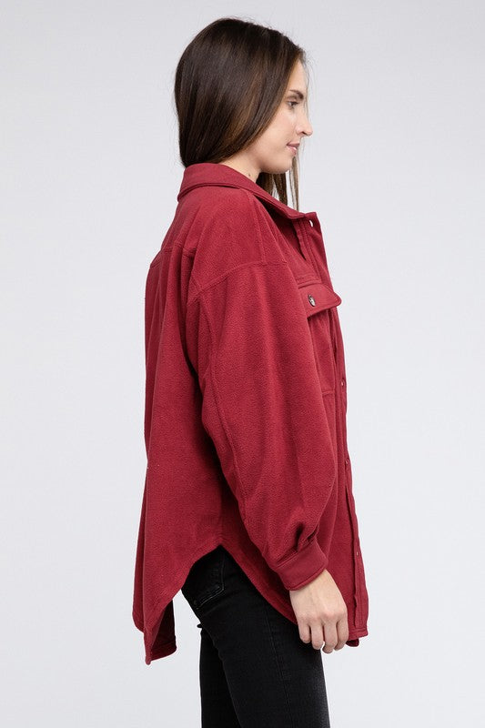 Fleece Buttoned Down Oversized Jacket - Jake J Shop