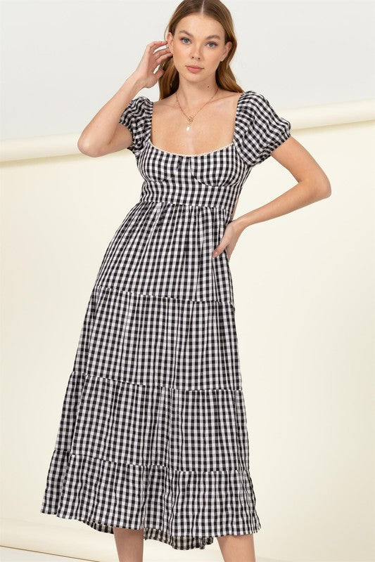 Somewhere to Go Tie-Back Gingham Print Maxi Dress - Jake J Shop