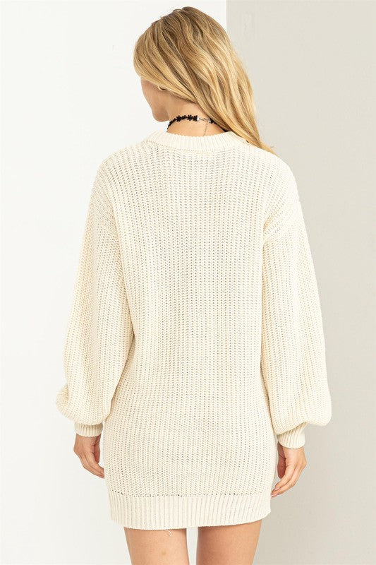 Cable-Knit Ribbed Mini Sweater Dress - Jake J Shop