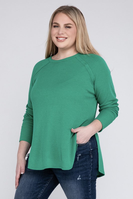 Plus Melange Baby Waffle Long Sleeve Top