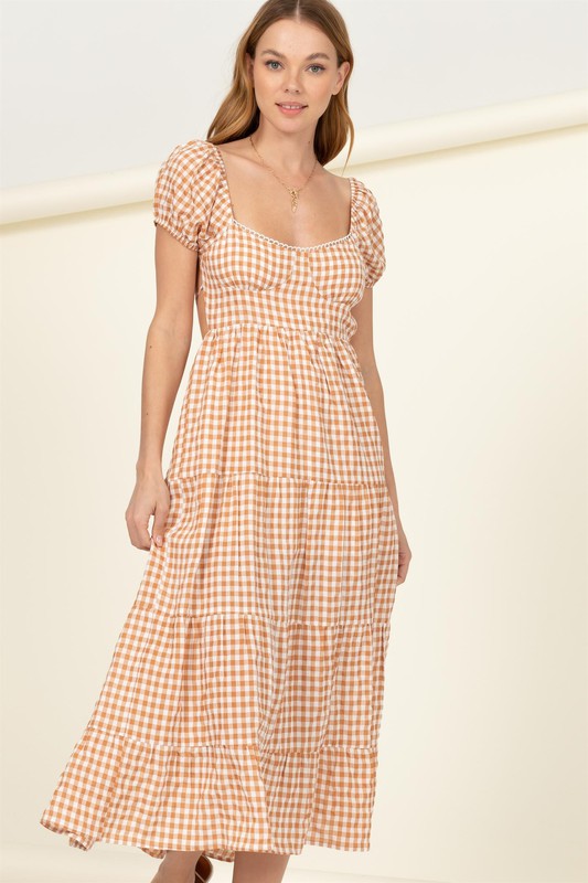 Somewhere to Go Tie-Back Gingham Print Maxi Dress - Jake J Shop