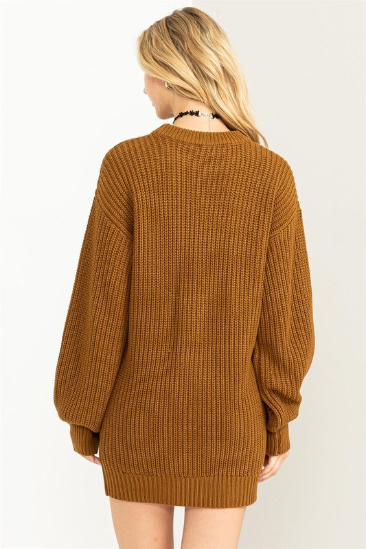 Cable-Knit Ribbed Mini Sweater Dress - Jake J Shop