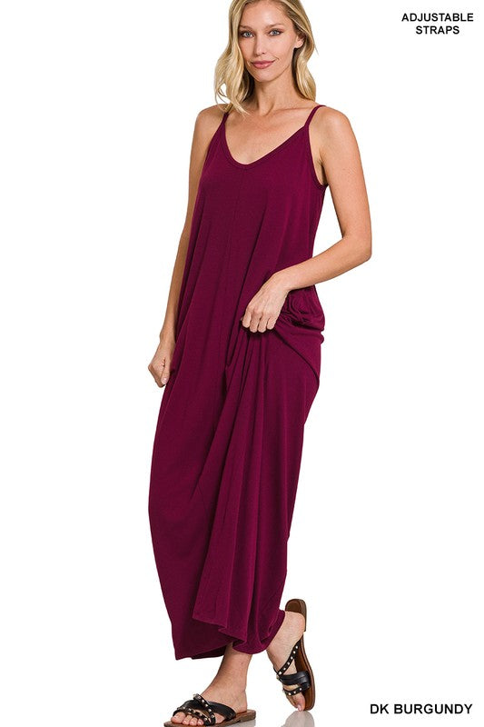 V-Neck Cami Maxi Dress with Side Pockets - Jake J Shop