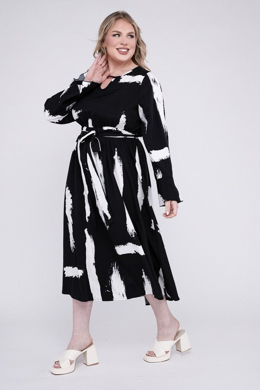 Keyhole Neck Belted Midi Dress