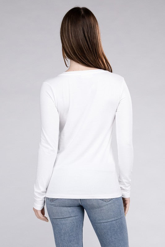 Cotton V-Neck Long Sleeve T-Shirt