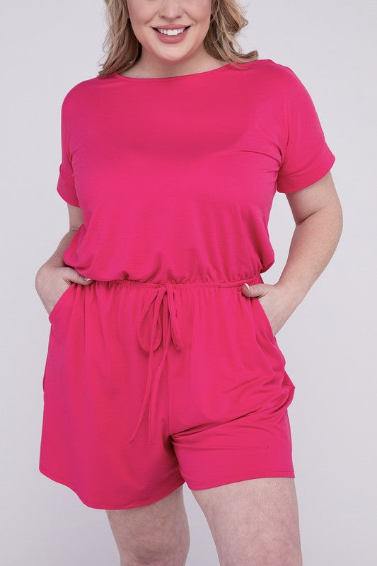 ZENANA Summer Romper Plus Size Brushed with Pockets