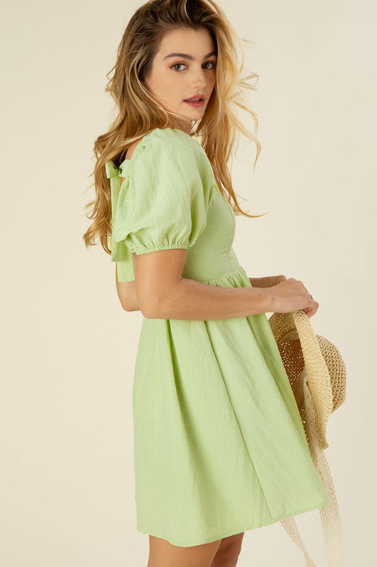 Lilou Tie back dress with puff sleeves