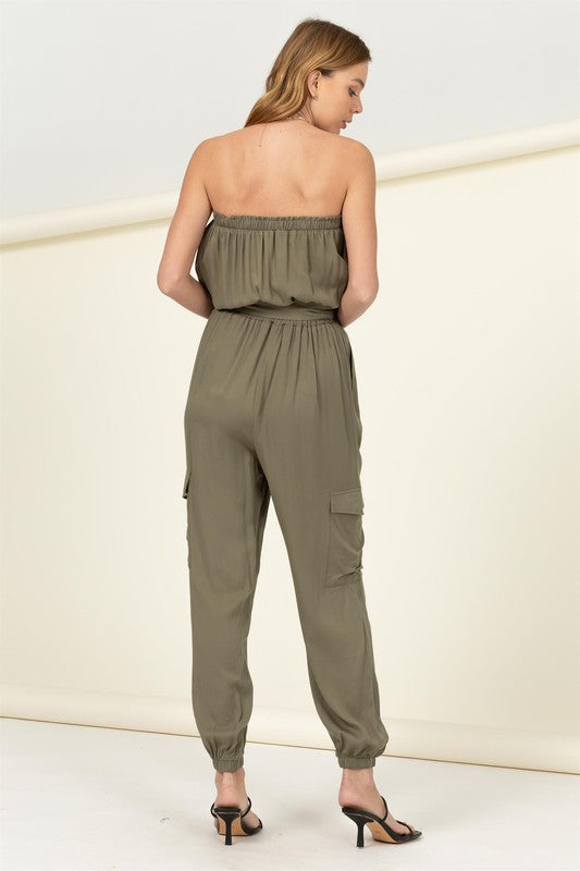 Flap Pocket Side Belted Tube Jumpsuit - Jake J Shop